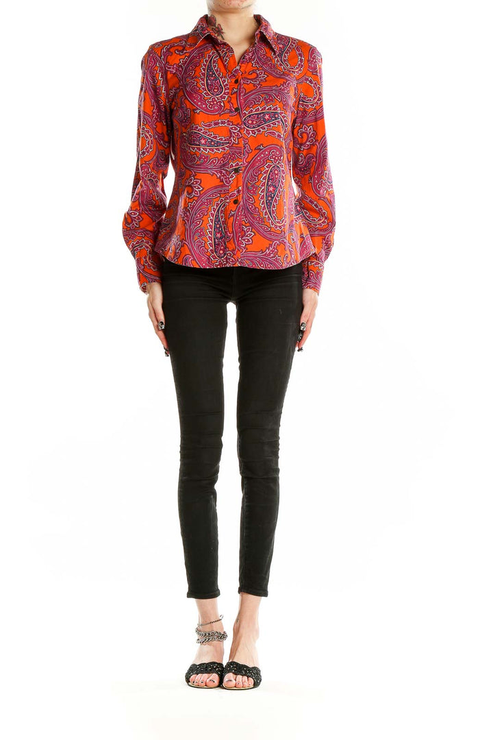 Orange Red Paisley Print Shirt