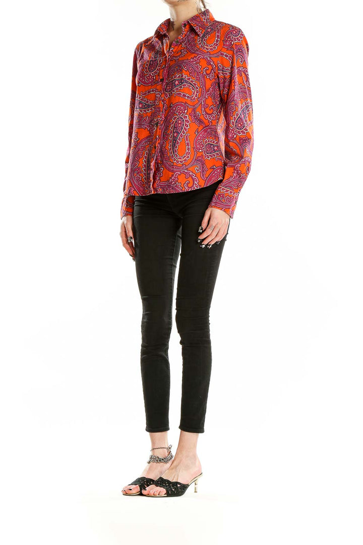 Orange Red Paisley Print Shirt