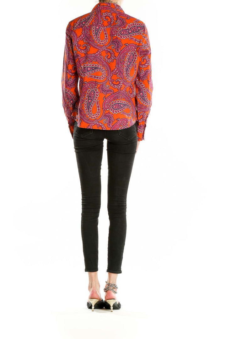 Orange Red Paisley Print Shirt