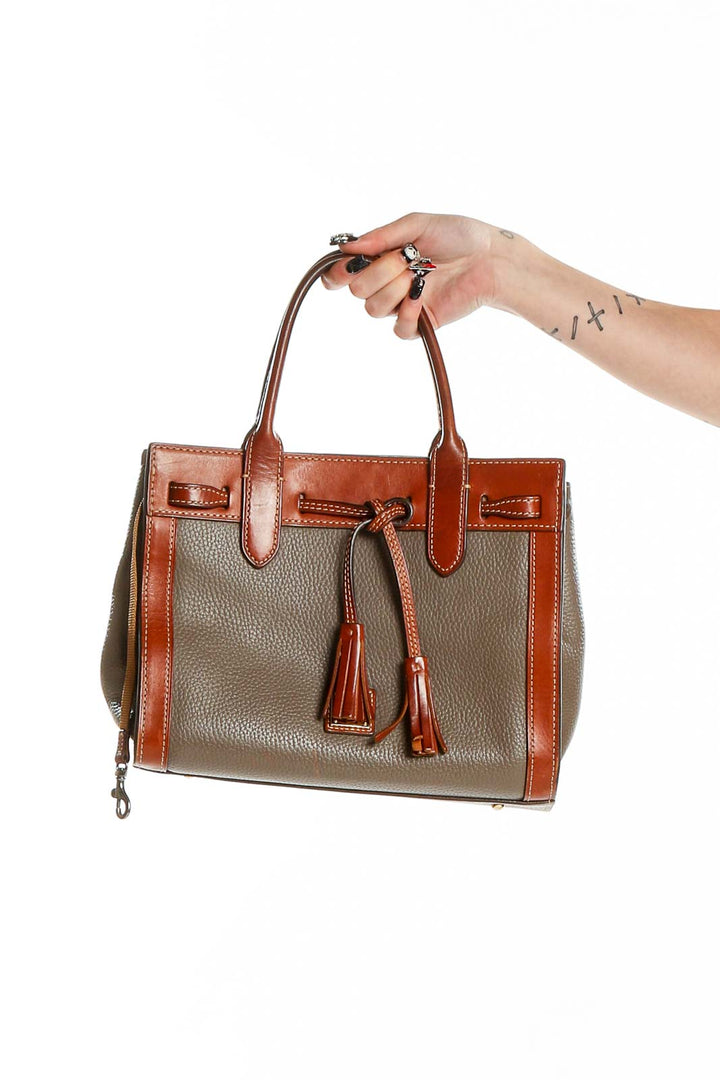 Gray Brown Leather Satchel Bag