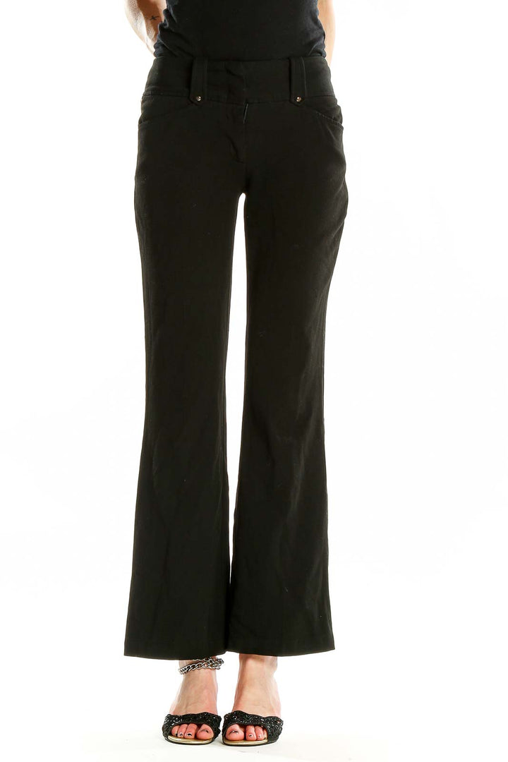 Front view of BCBG MaxAzria black wide-leg dress pants