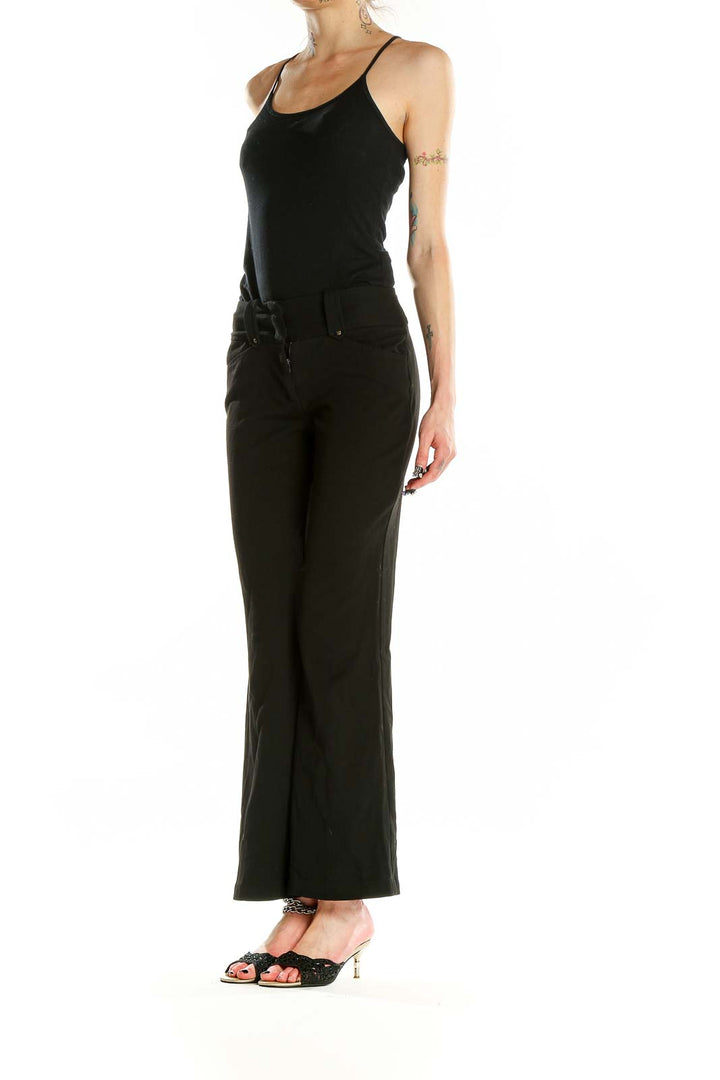 Front view of BCBG MaxAzria black wide-leg dress pants