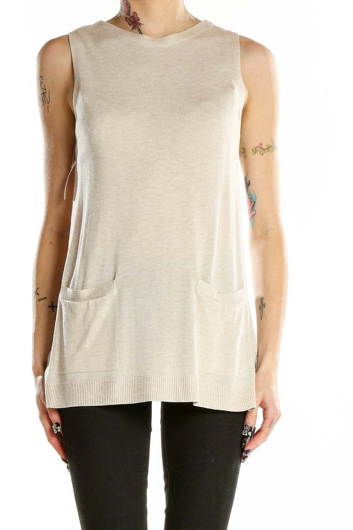 Beige Sleeveless Knit Top