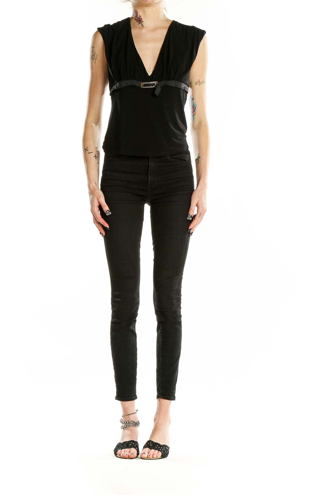 Black Hardware Detail Sleeveless Top