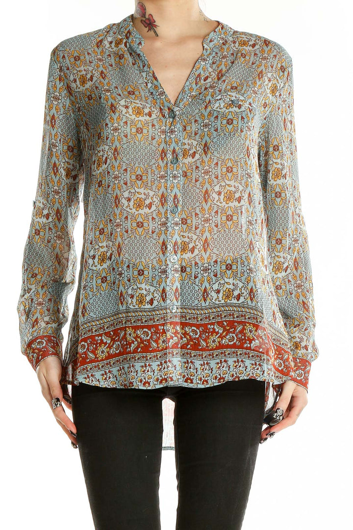 Front view of KUT from the Kloth blue floral paisley print tunic top