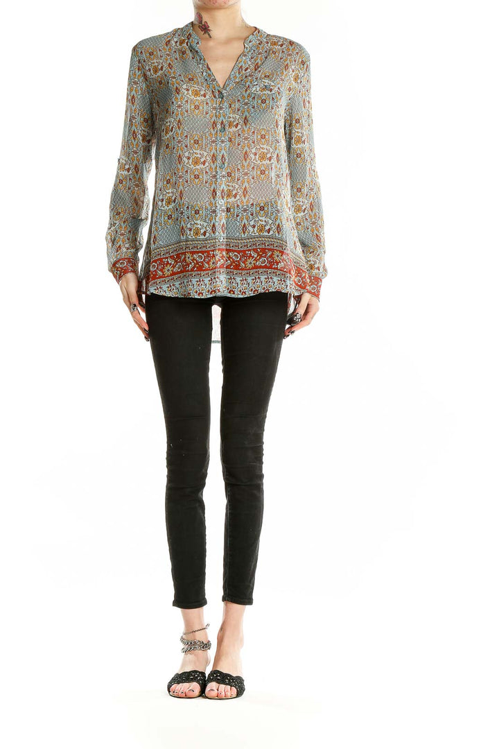 Front view of KUT from the Kloth blue floral paisley print tunic top