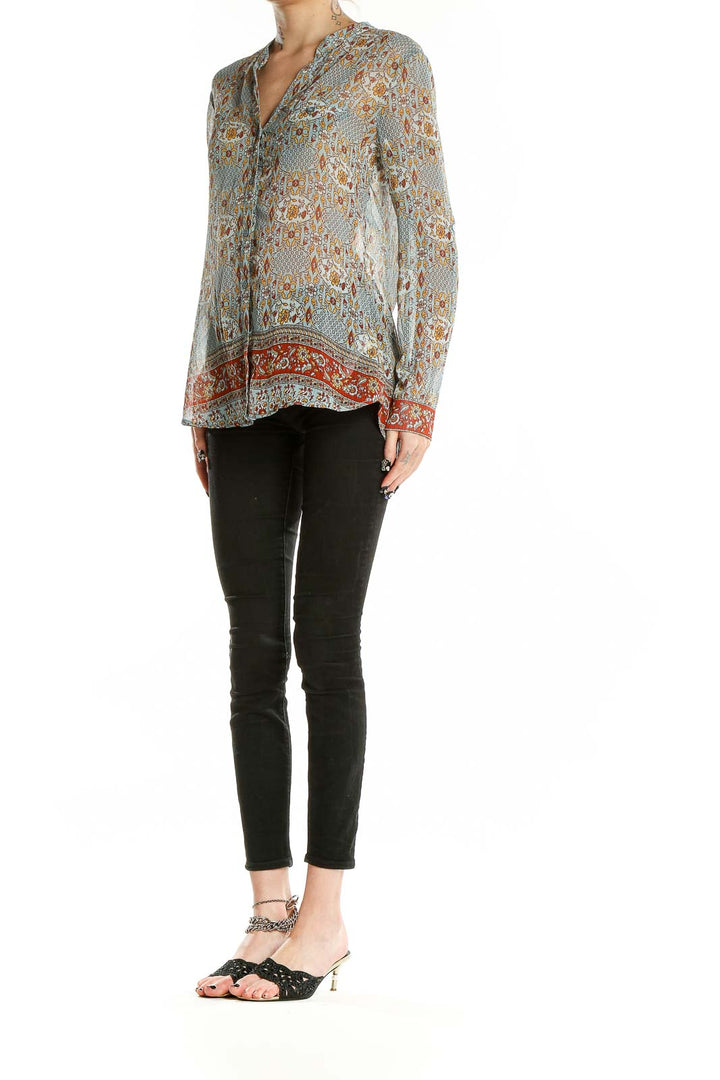 Front view of KUT from the Kloth blue floral paisley print tunic top