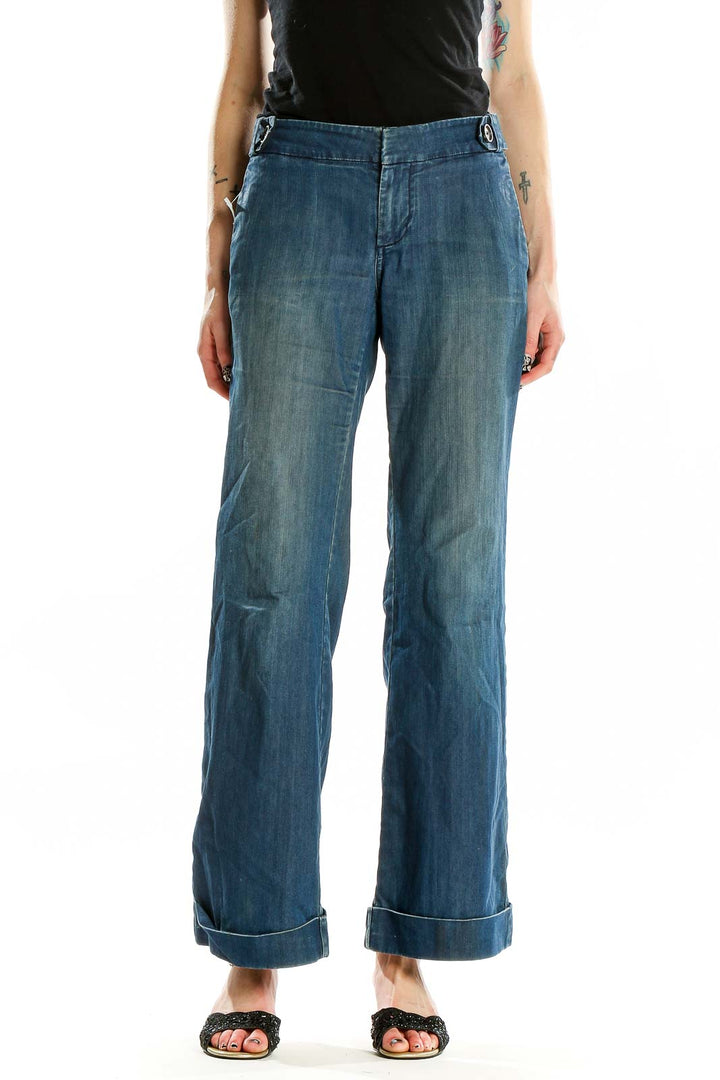 Blue Faded Wide Leg Jeans