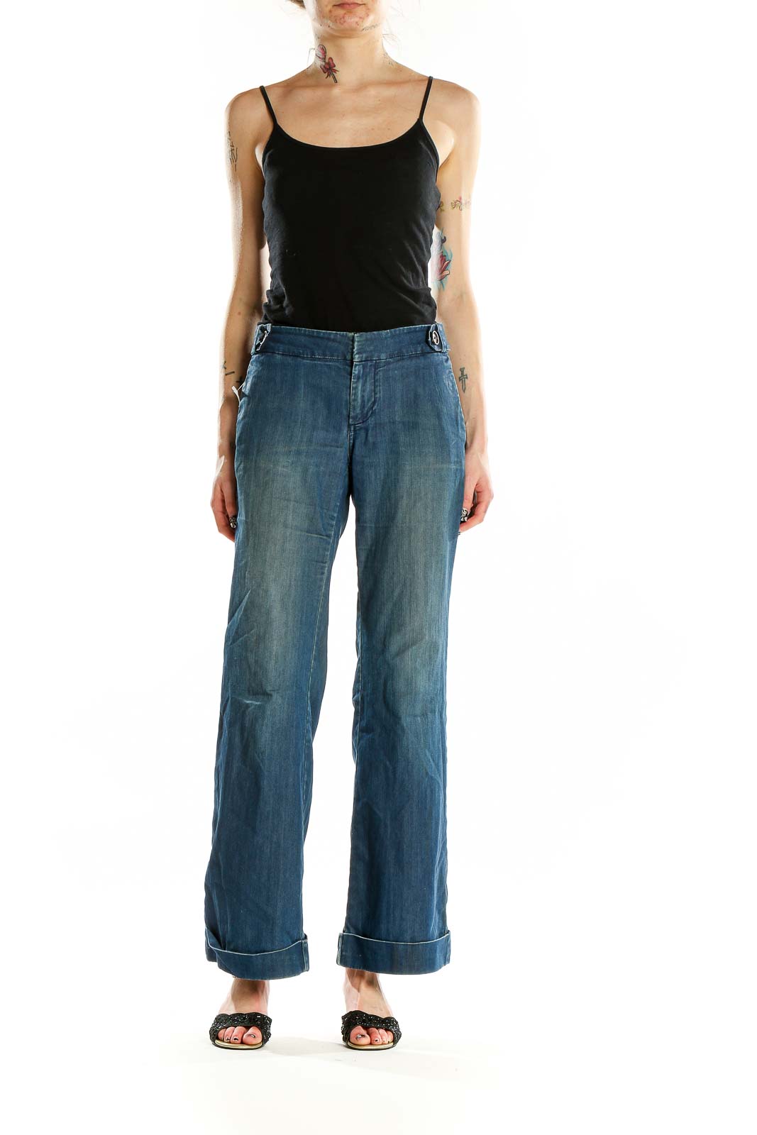 Blue Faded Wide Leg Jeans