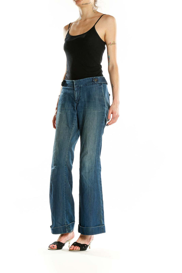 Blue Faded Wide Leg Jeans