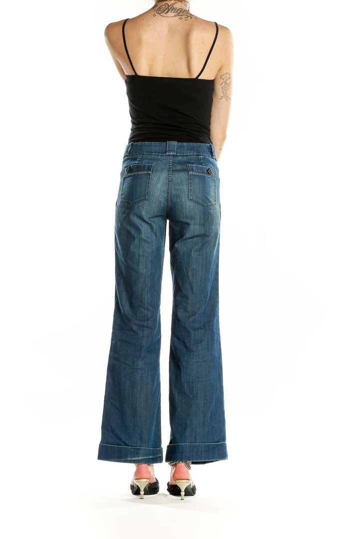 Blue Faded Wide Leg Jeans