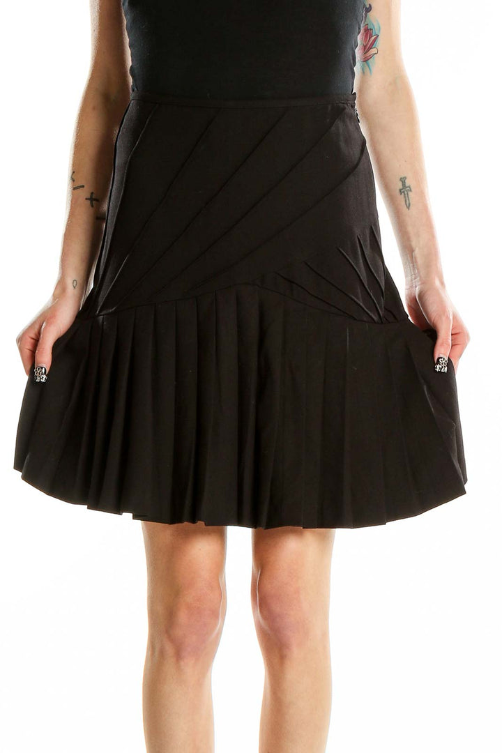 Front view of Catherine Malandrino black pleated A-line skirt