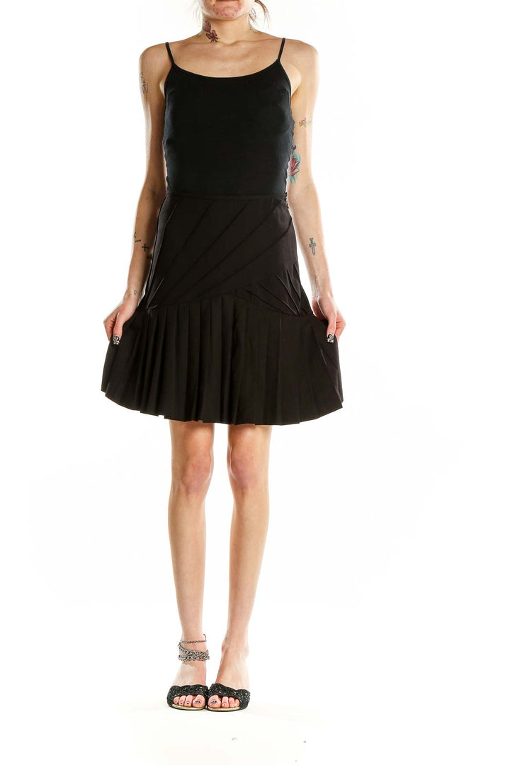 Front view of Catherine Malandrino black pleated A-line skirt