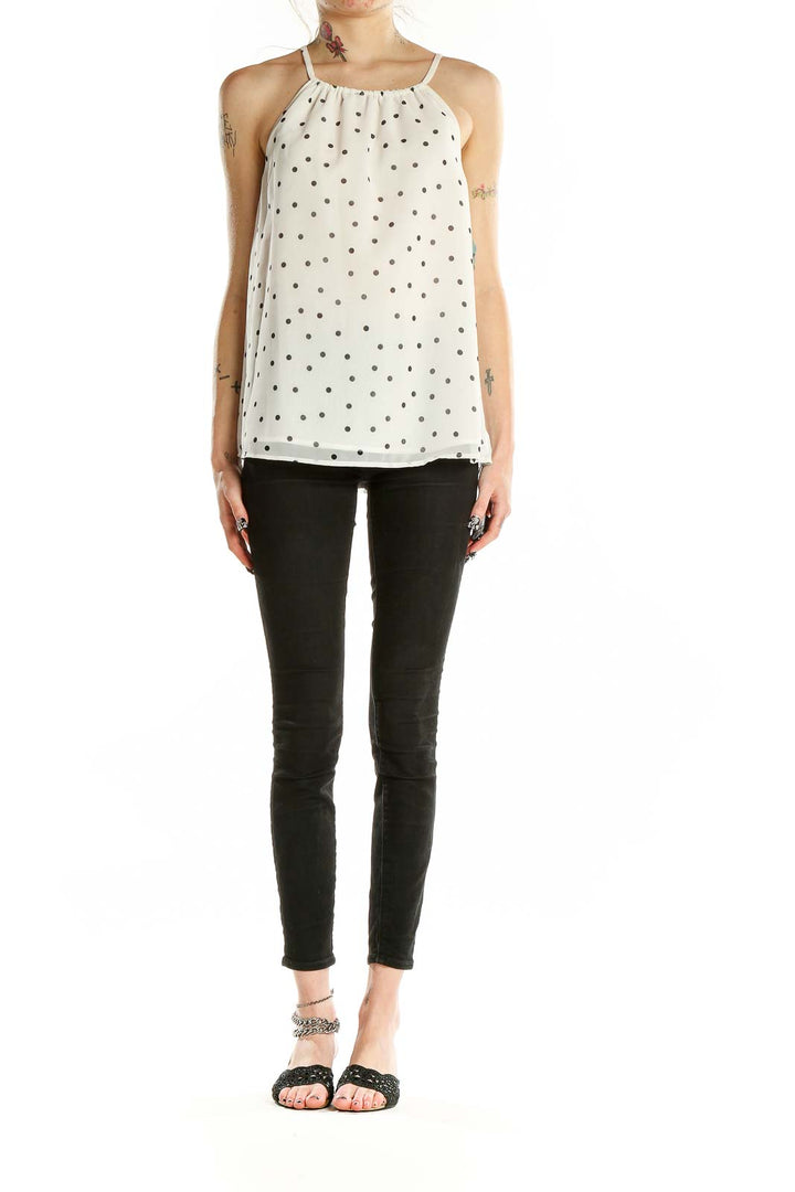 White Polka Dot High Neck Top