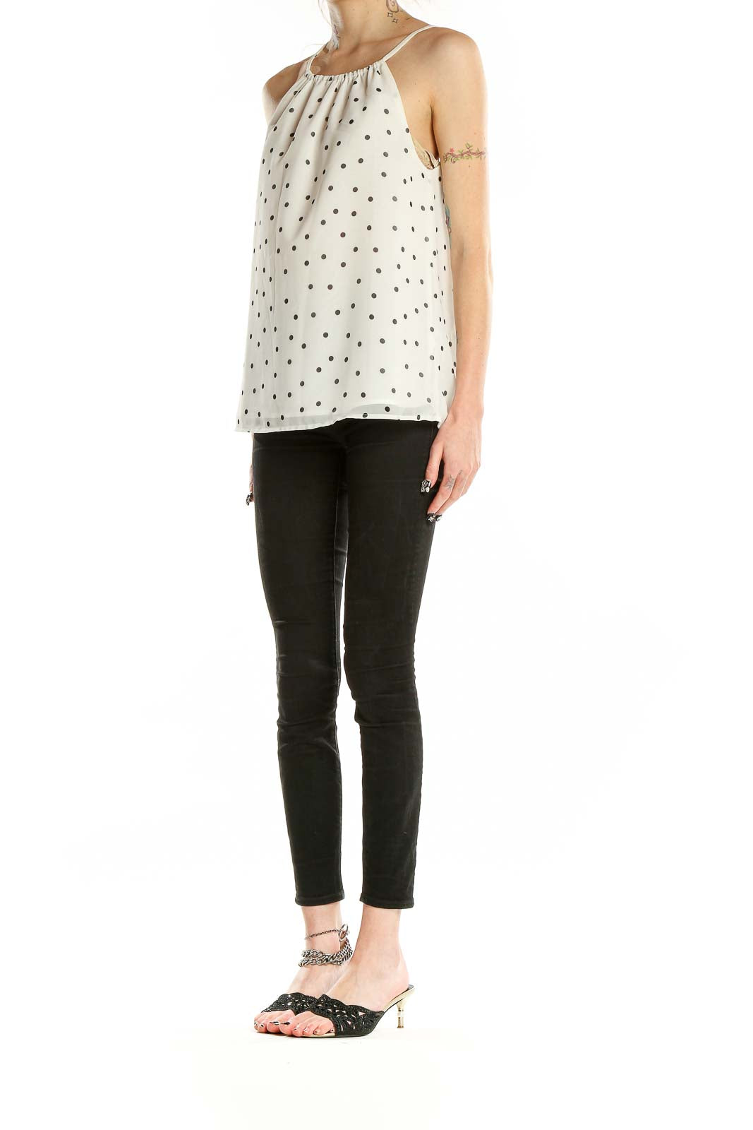 White Polka Dot High Neck Top