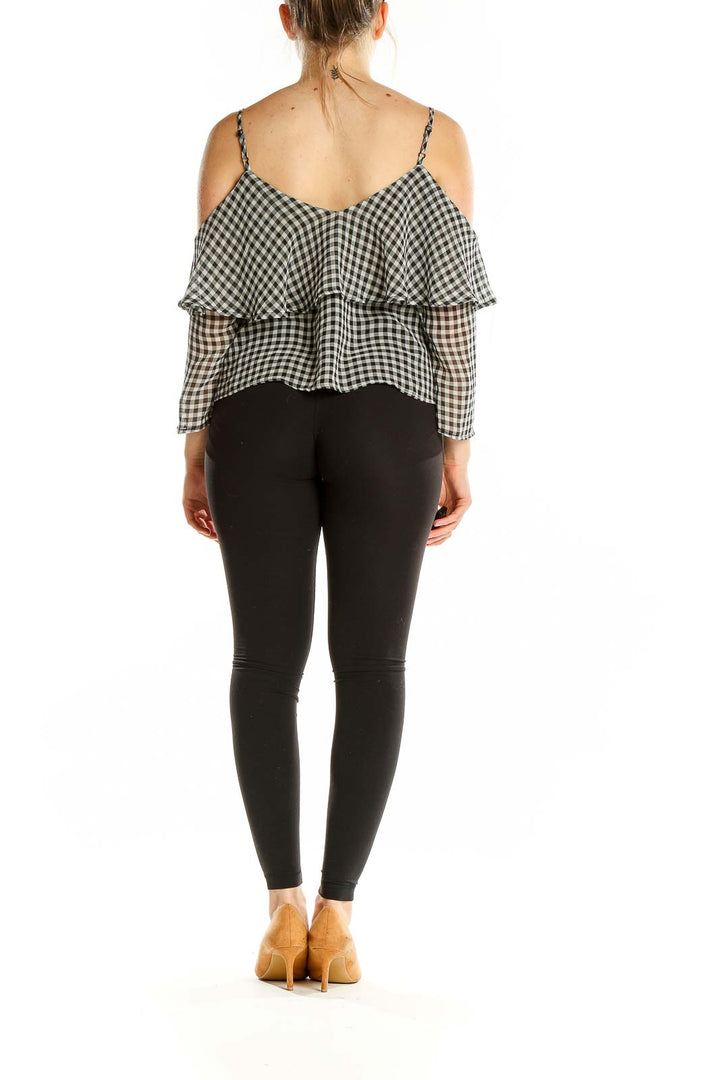 Back view of Ten Sixty Sherman Black and White Gingham Cold Shoulder Top