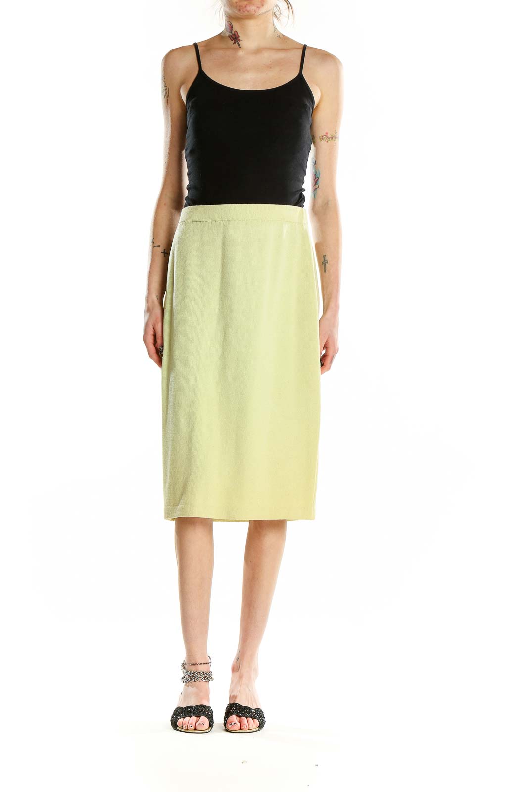 Yellow Knit Midi Skirt