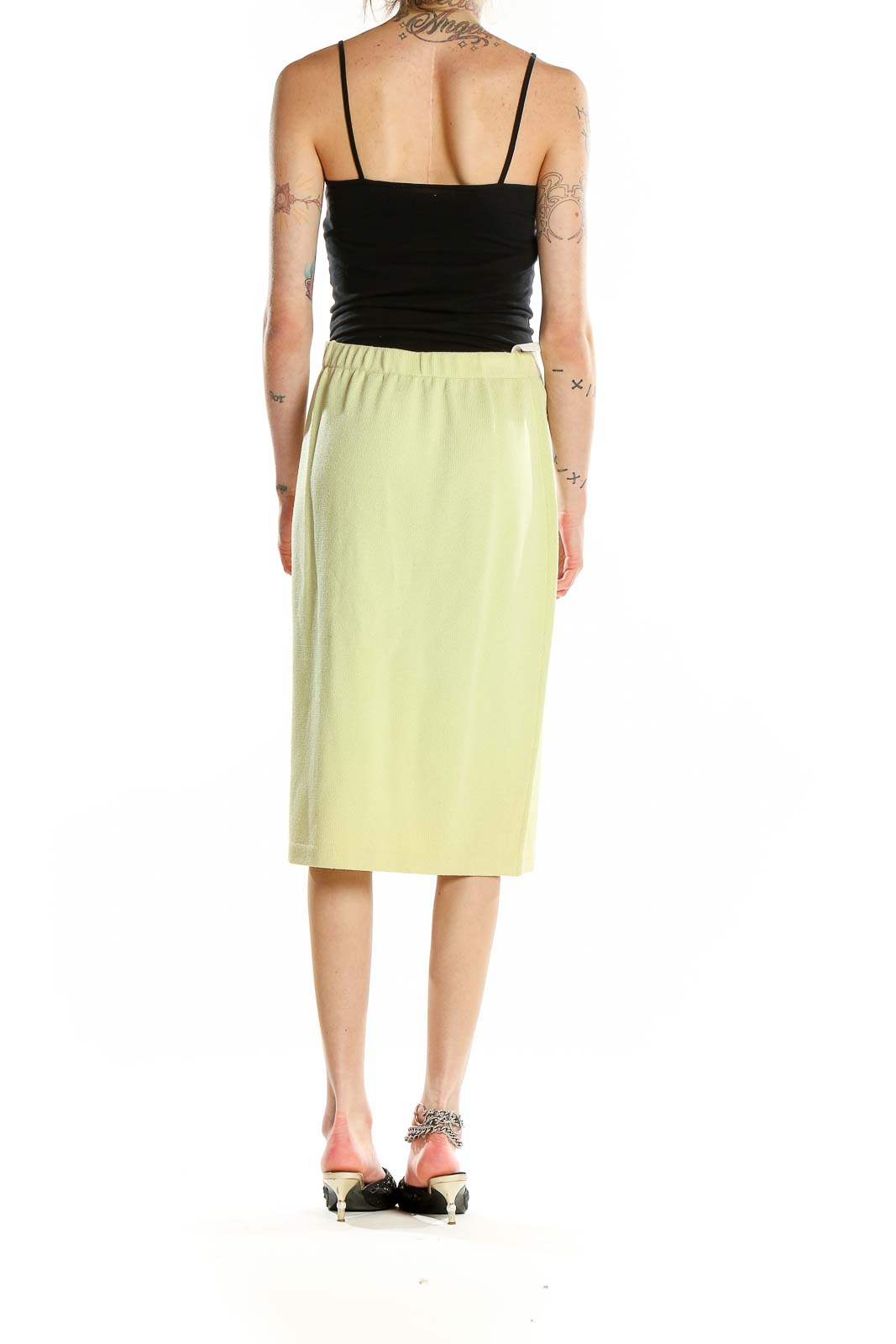 Yellow Knit Midi Skirt