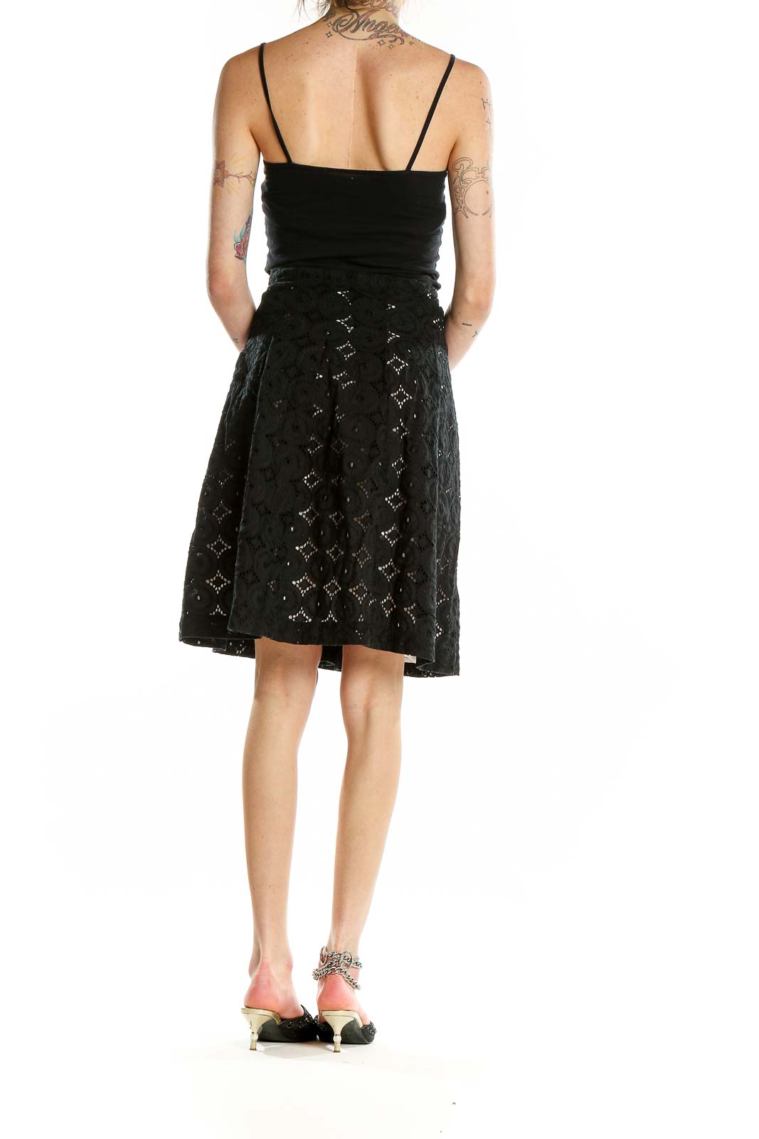 Back view of Banana Republic black eyelet lace A-line skirt