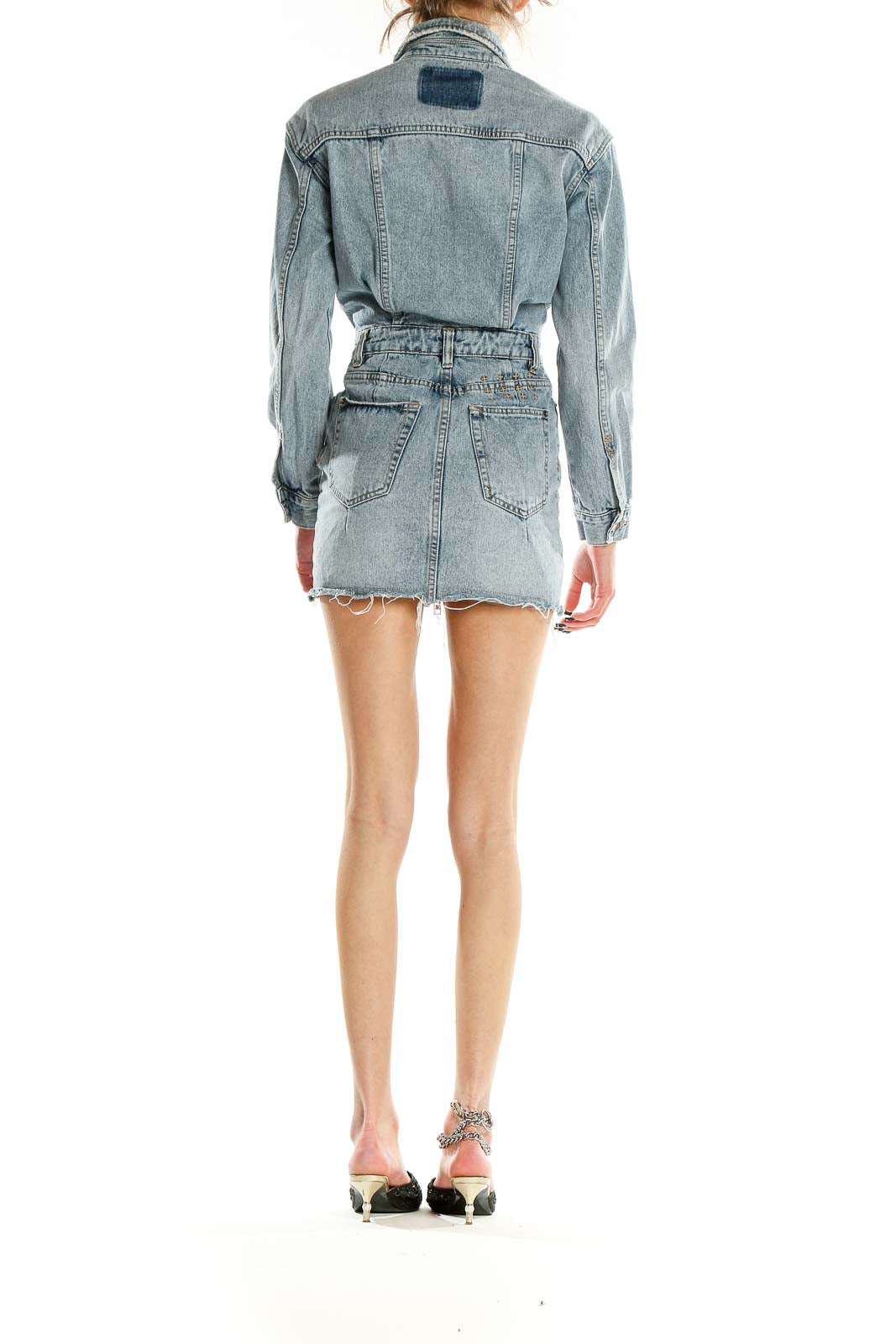 Blue Zip Up Denim Dress