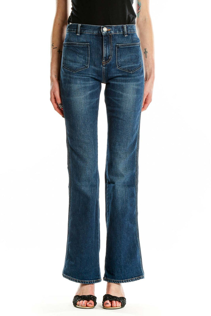 Front view of Sonia By Sonia Rykiel blue flared high-waisted jeans