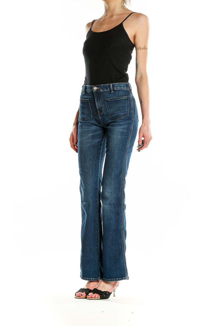 Front view of Sonia By Sonia Rykiel blue flared high-waisted jeans