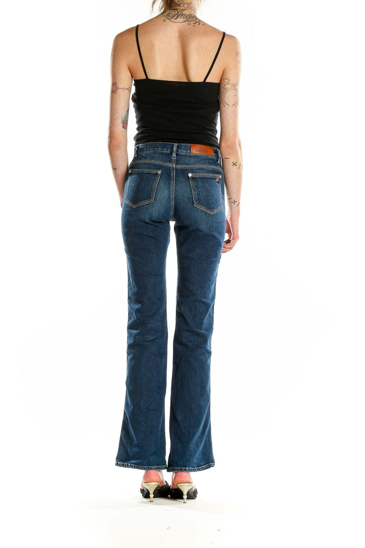 Back view of Sonia By Sonia Rykiel blue flared high-waisted jeans