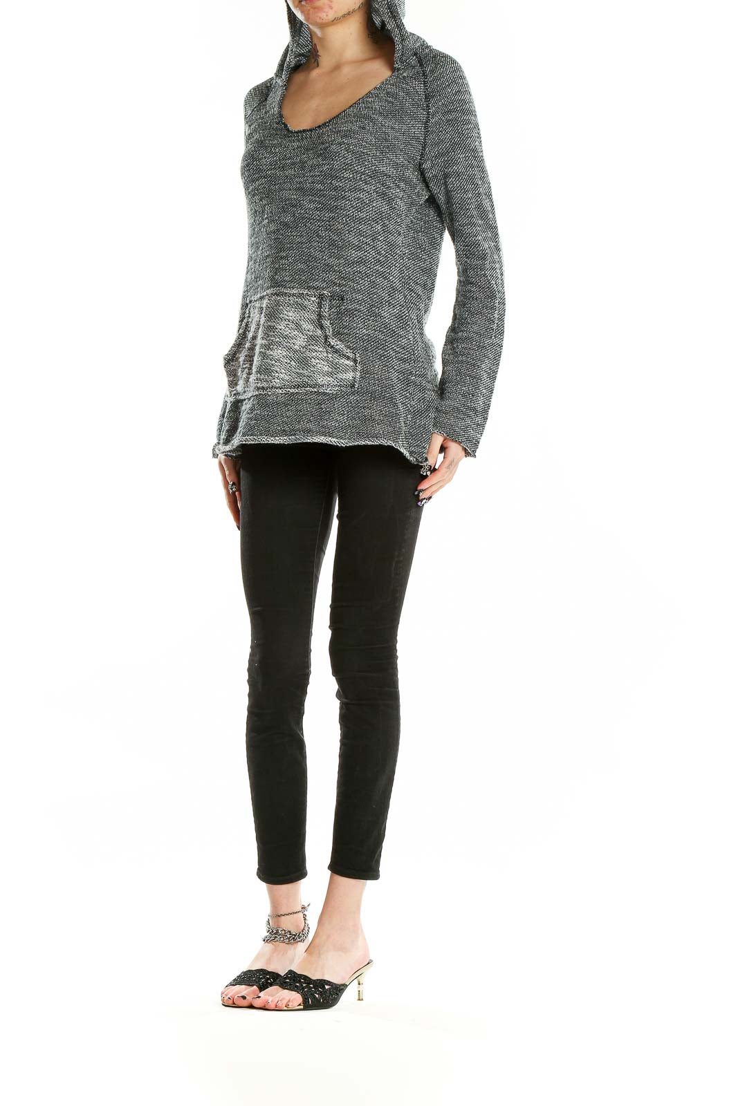 Gray Scoop Neck Knit Sweatshirt