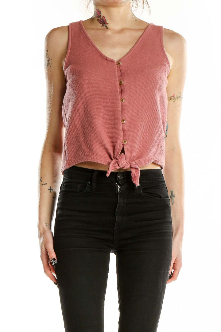 Front view of dusty rose button-front crop tank top by Texture & Thread Madewell