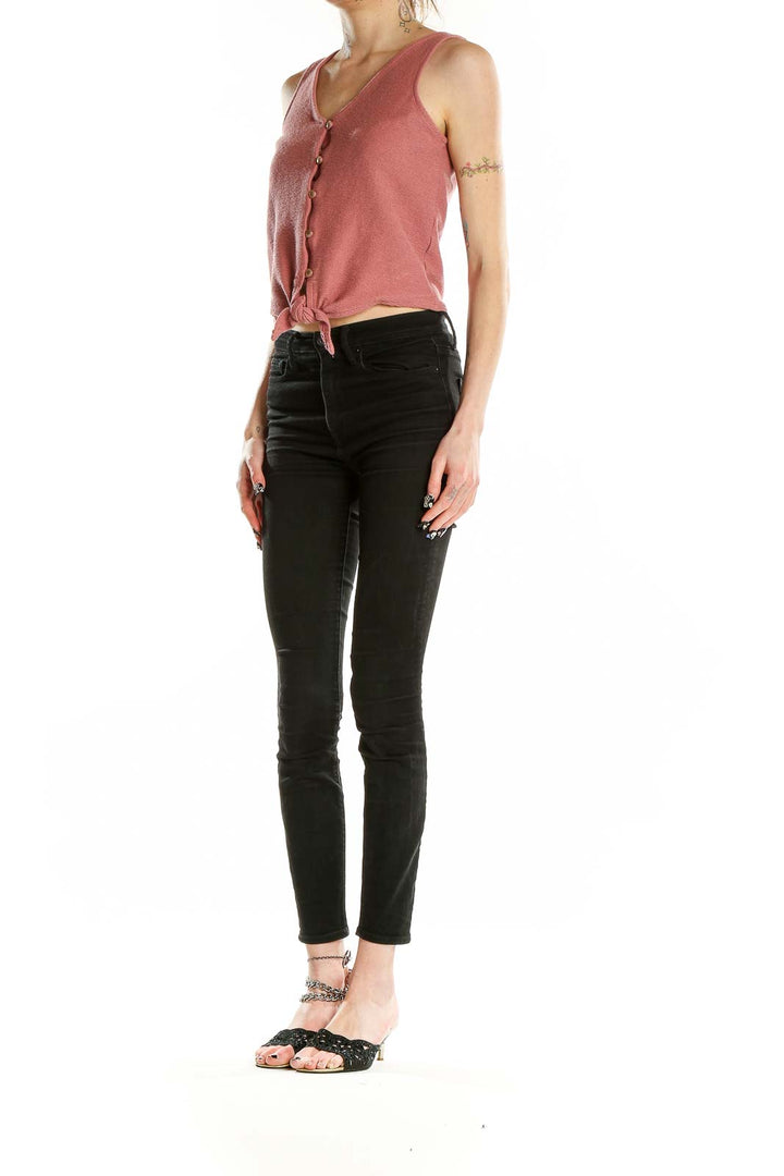 Front view of dusty rose button-front crop tank top by Texture & Thread Madewell