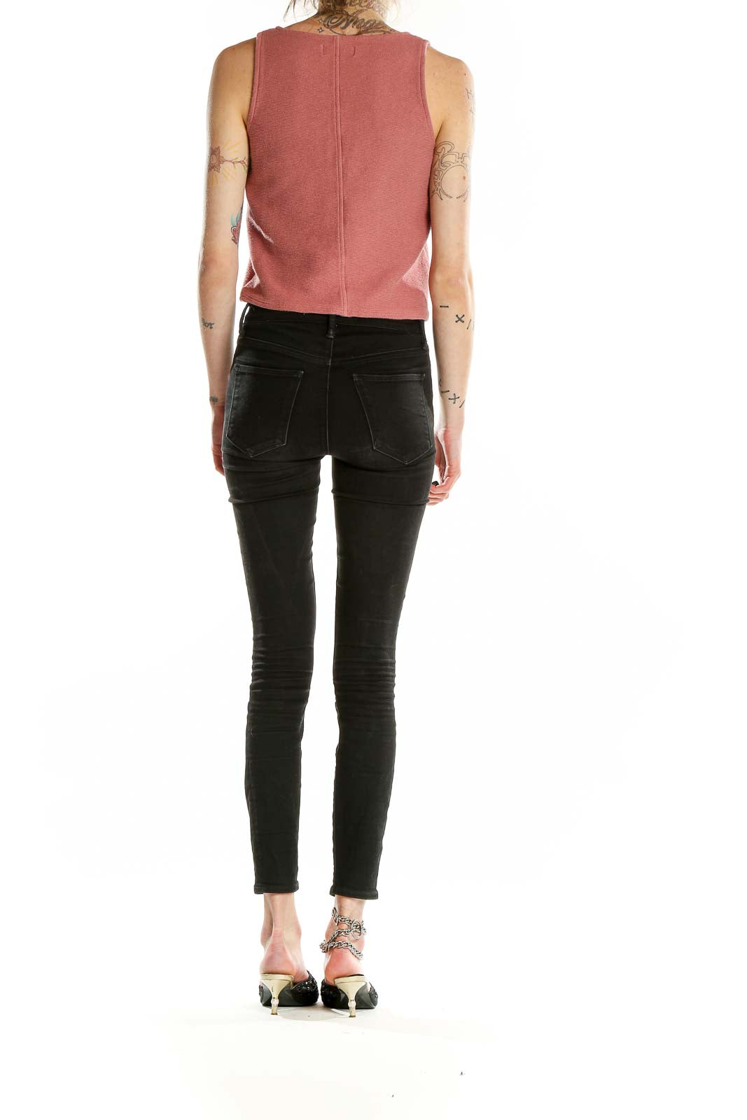 Back view of dusty rose button-front crop tank top by Texture & Thread Madewell