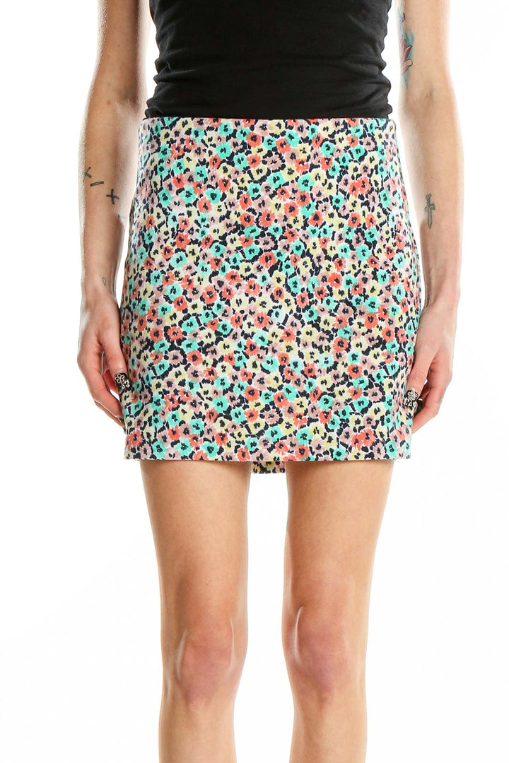 Front view of BCBGeneration multicolor floral mini skirt