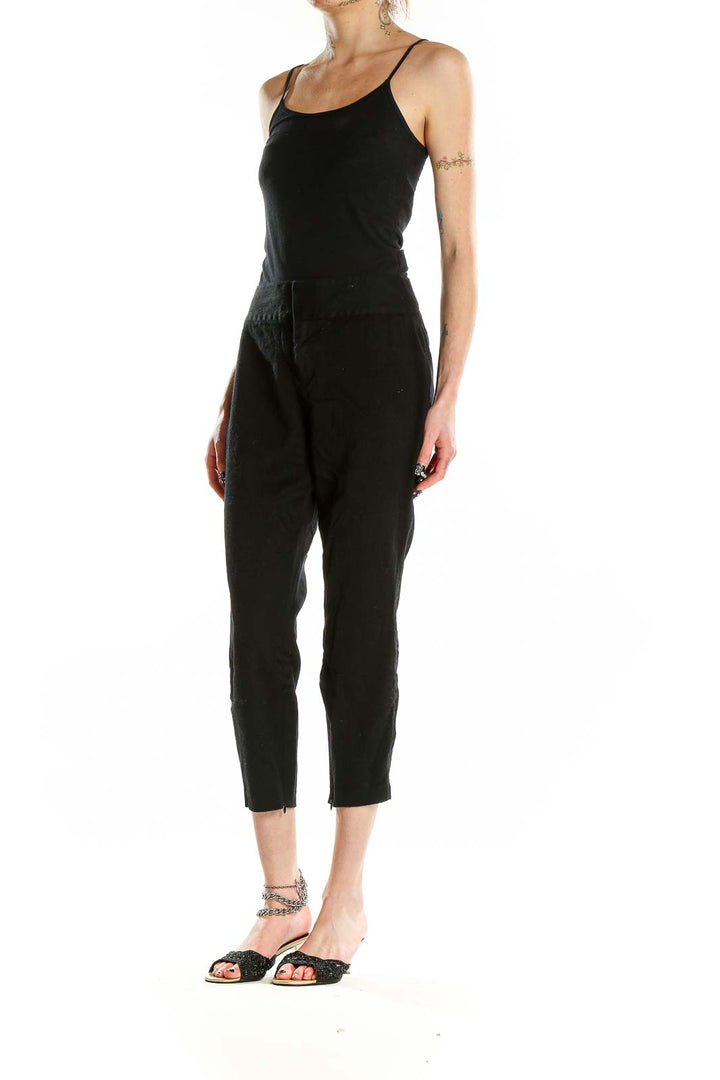 Front view of Alice + Olivia black cropped wool-blend trousers