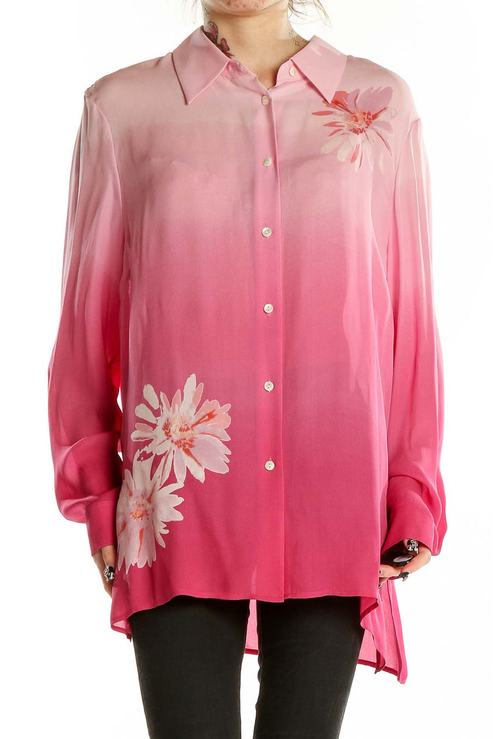 Pink Silk Flower Print Shirt