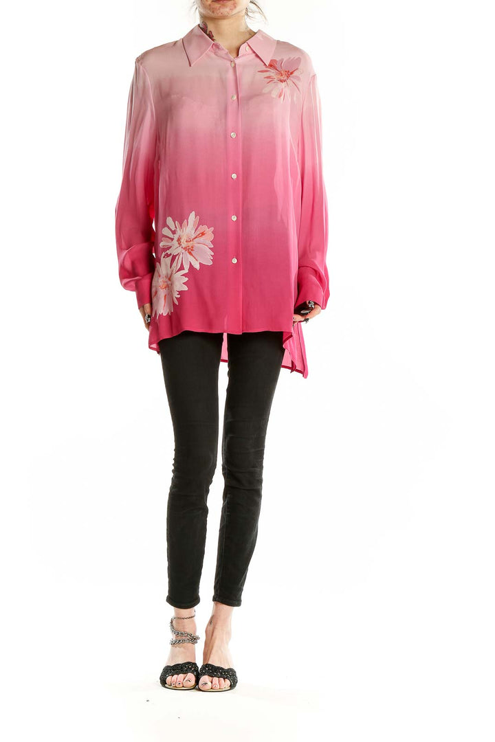 Pink Silk Flower Print Shirt