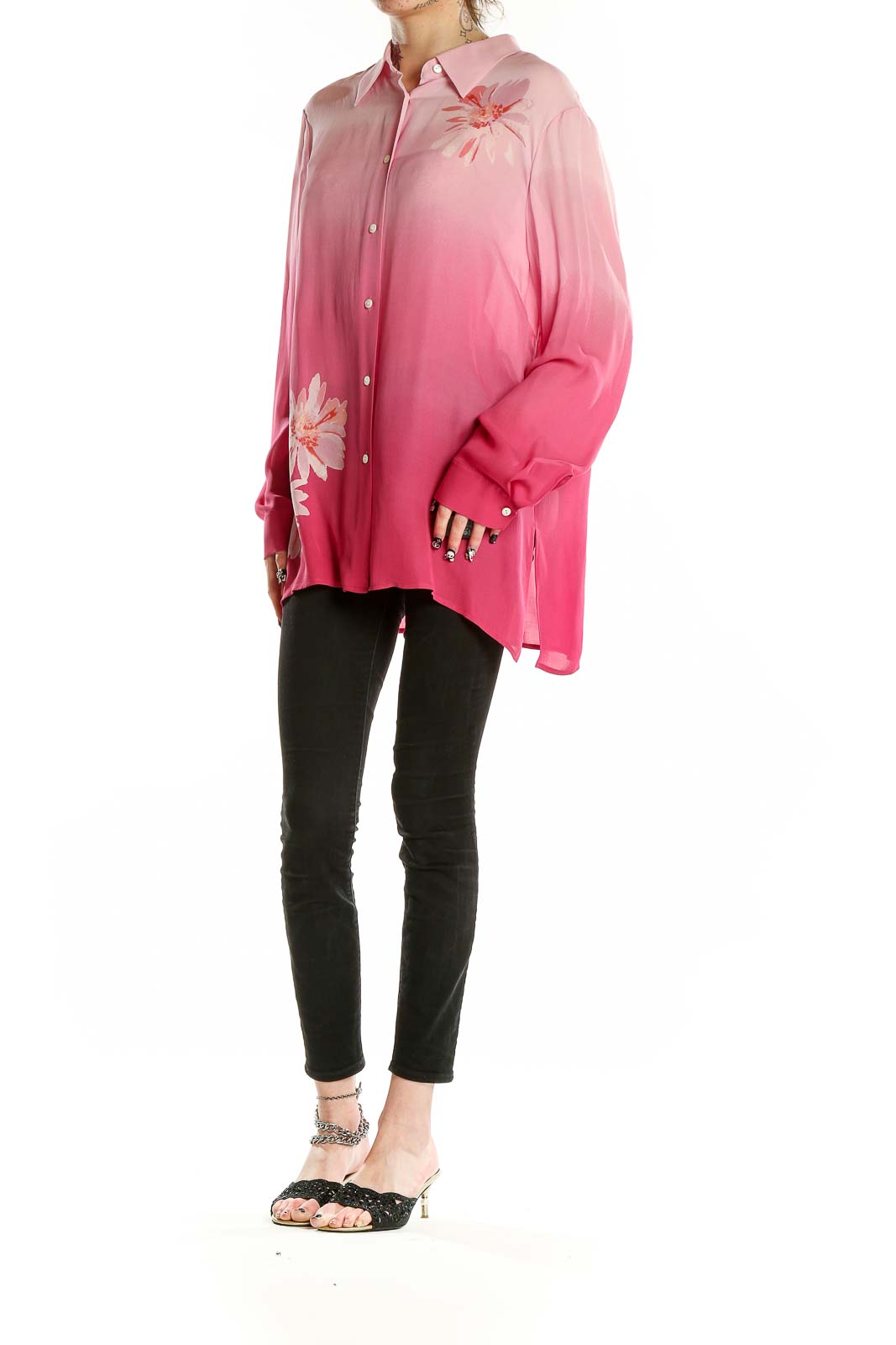 Pink Silk Flower Print Shirt