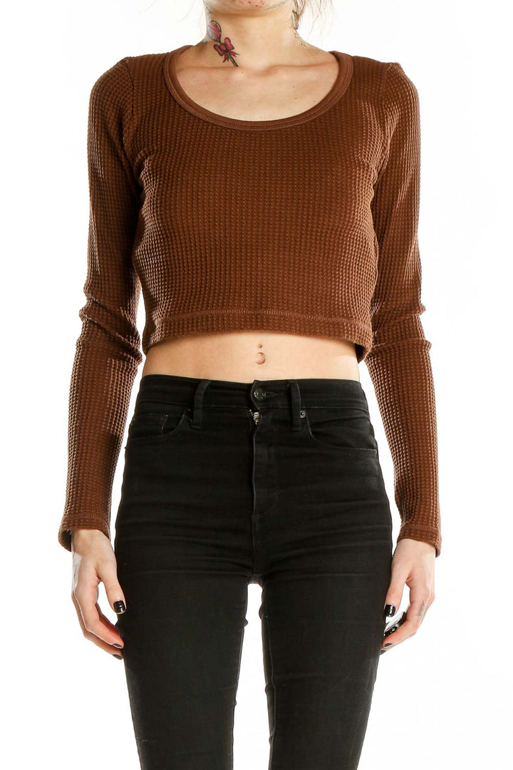 Brown Long Sleeve Crop Top