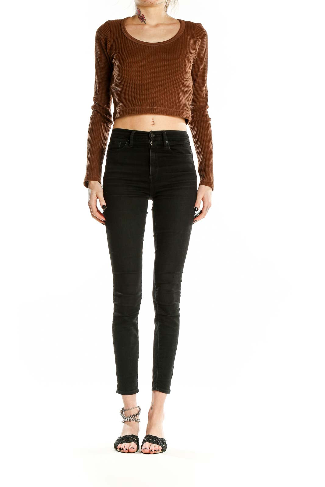 Brown Long Sleeve Crop Top