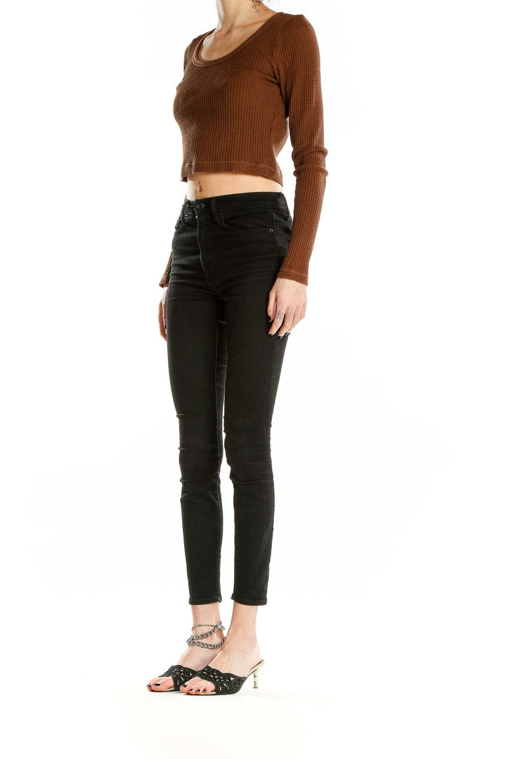 Brown Long Sleeve Crop Top