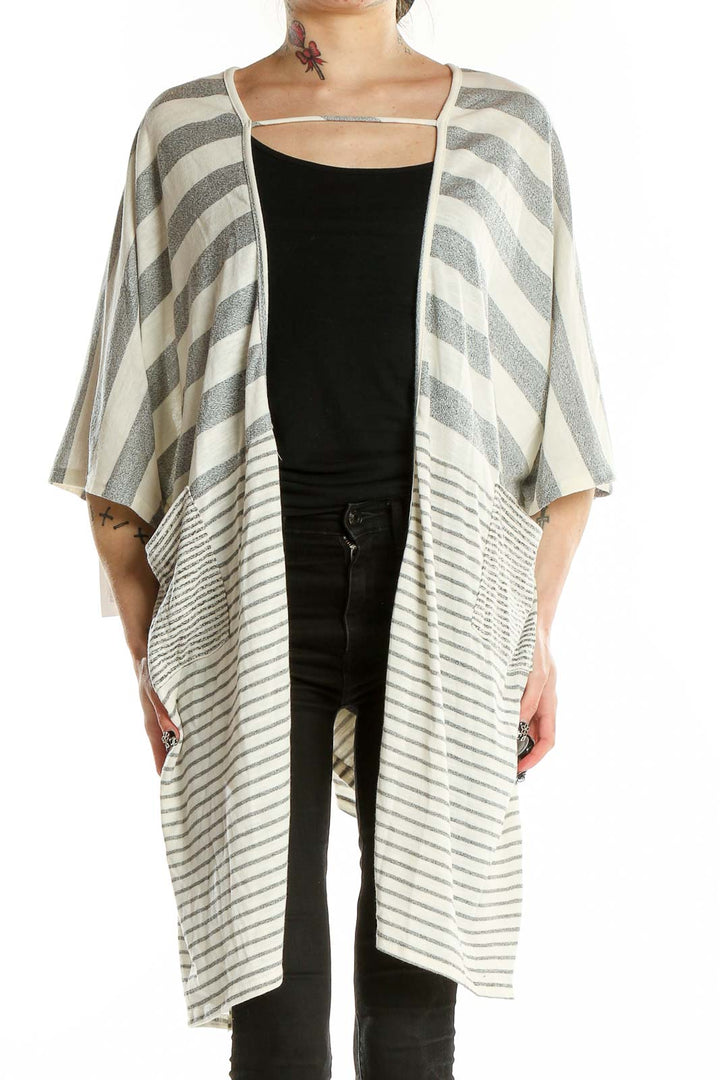 White Gray Striped Shrug