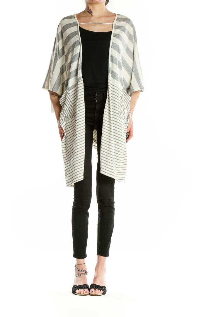 White Gray Striped Shrug