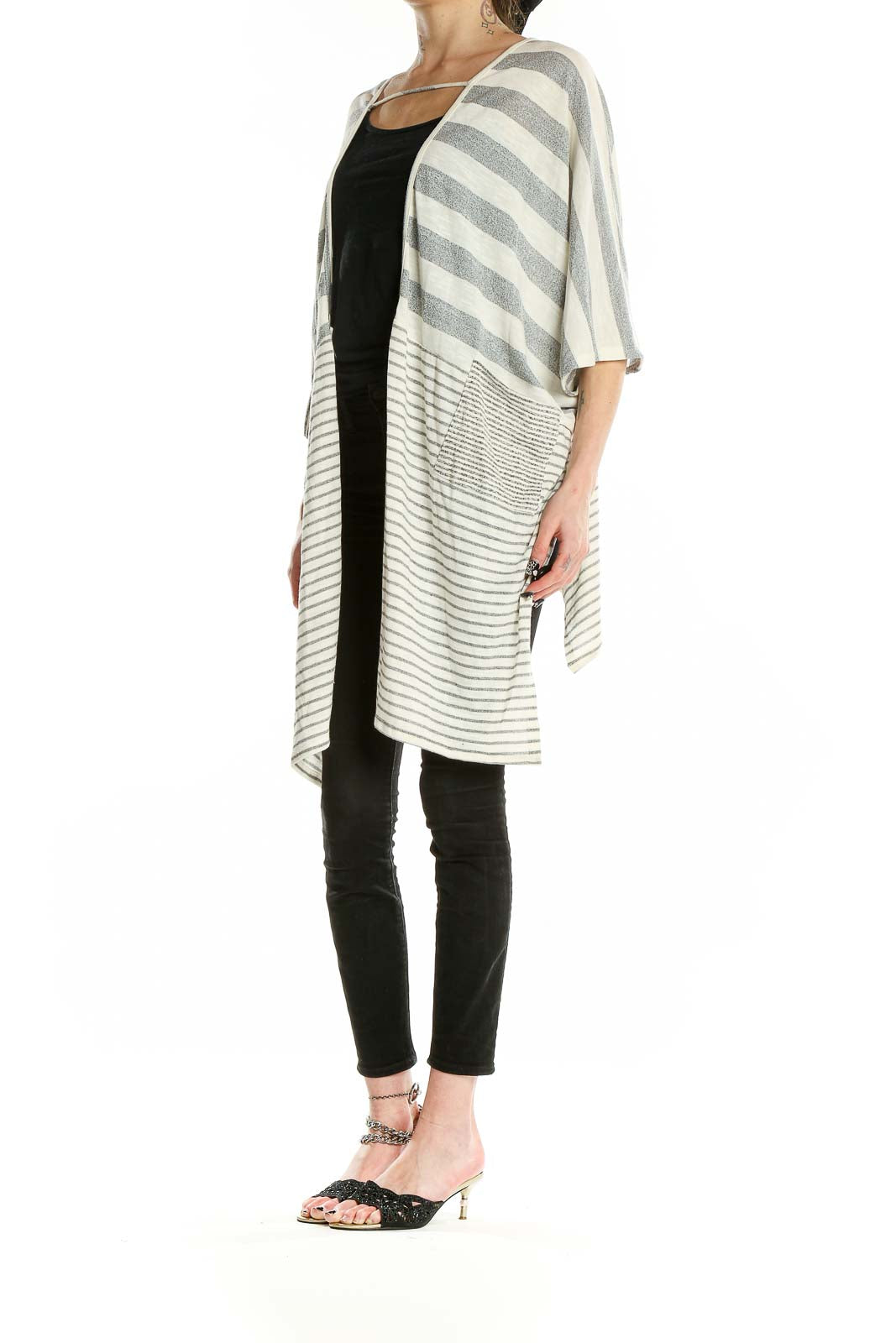 White Gray Striped Shrug