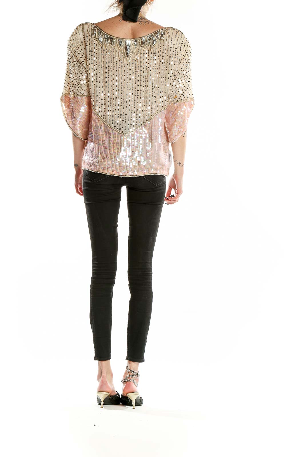 Pink Beige Vintage Beaded Blouse