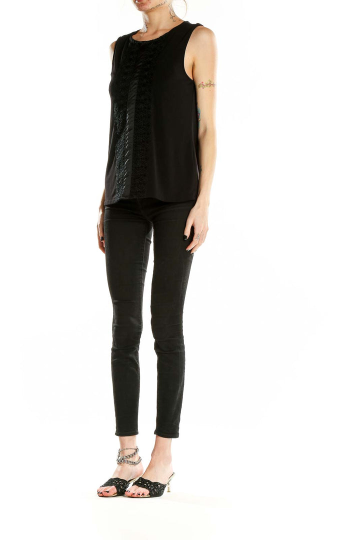 Front view of Banana Republic Black Sleeveless Lace Panel Top