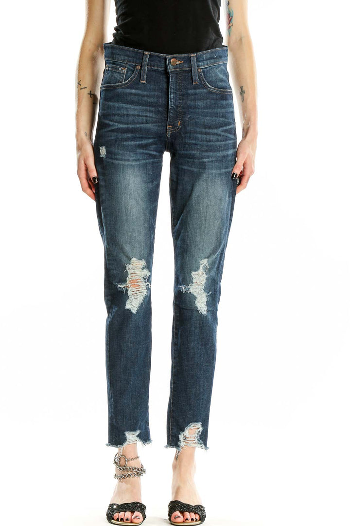 Blue Distressed Dark Rinse Jeans