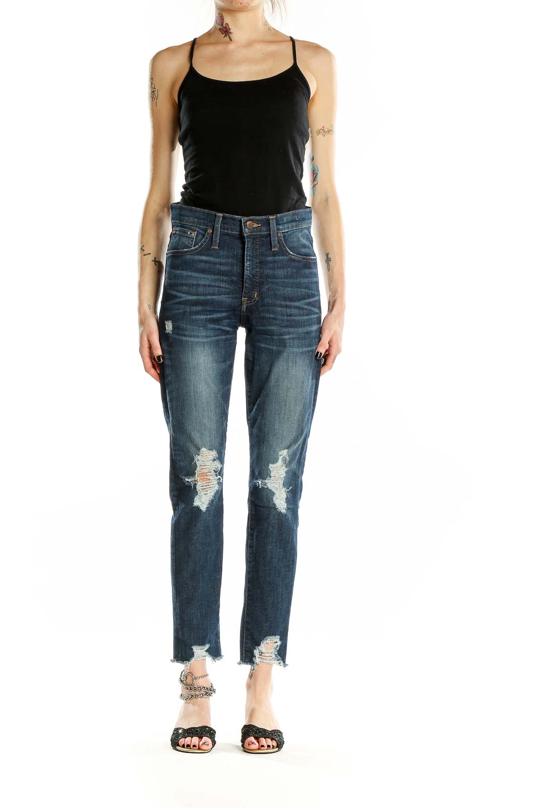 Blue Distressed Dark Rinse Jeans