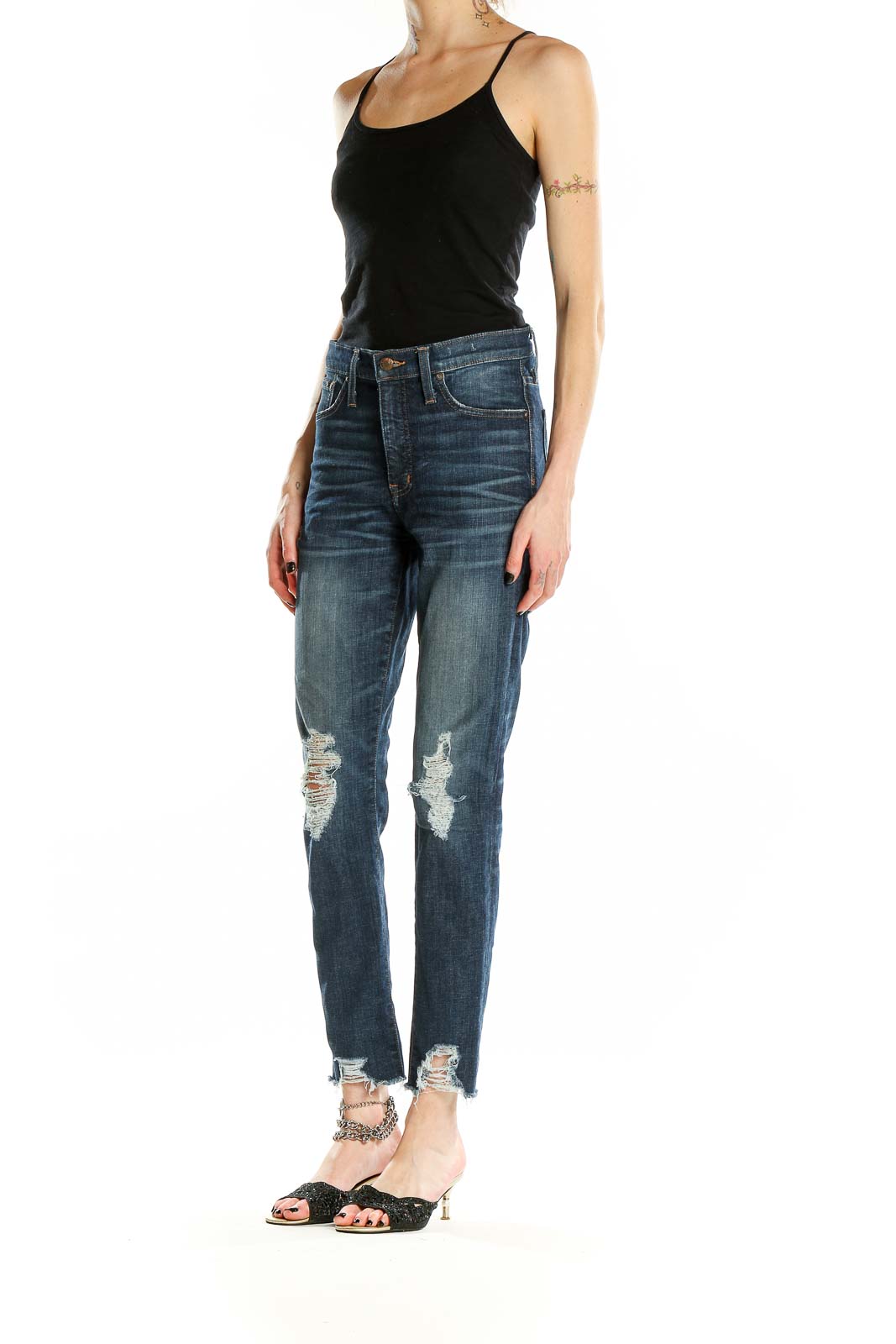 Blue Distressed Dark Rinse Jeans