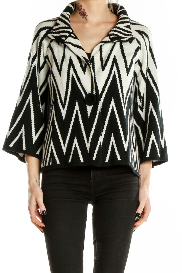 Front view of Black and White Chevron Knit Sweater by John Paul Richard