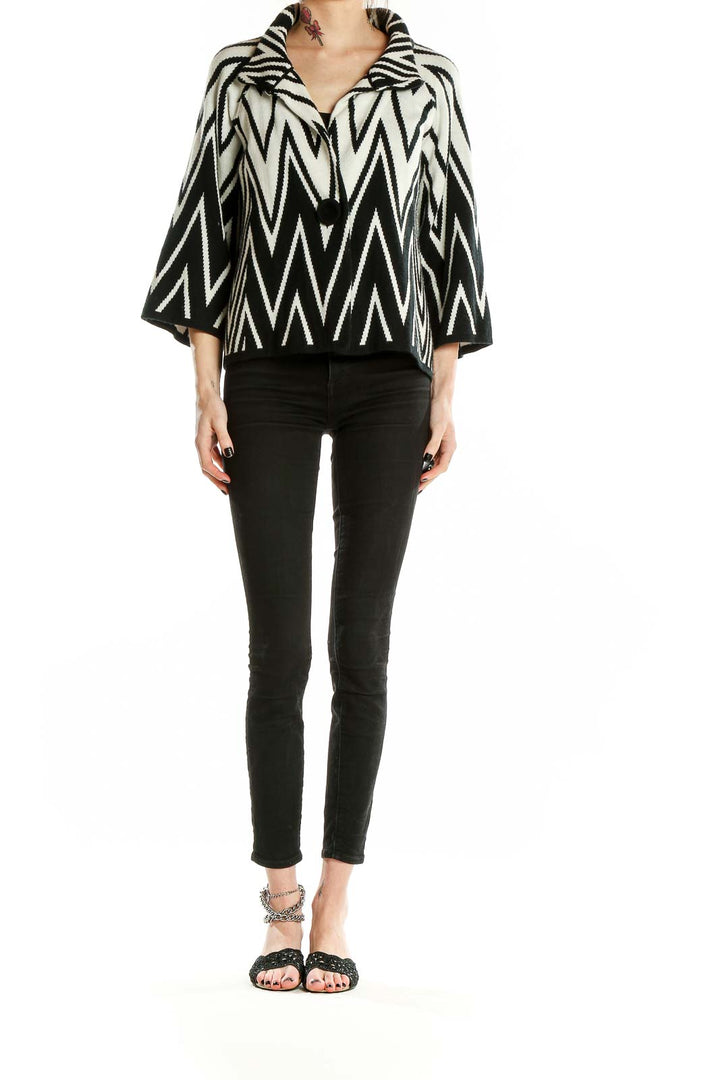 Front view of Black and White Chevron Knit Sweater by John Paul Richard