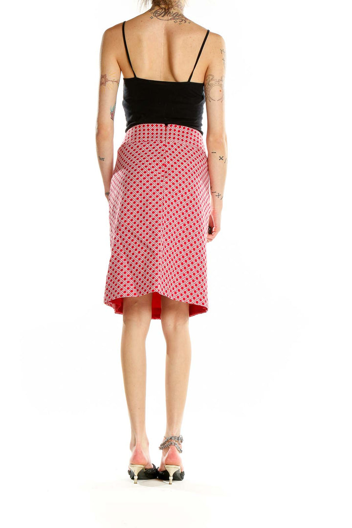 Back view of Talbots red and white geometric print pencil skirt